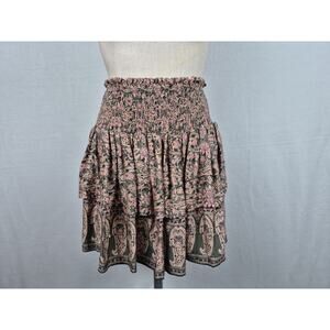 Smocked Waist Pink Paisley Mini Skirt